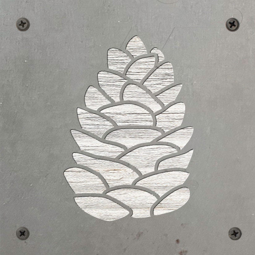 Pinecone Metal Wall Art on Reclaimed Wood, Cabin Decor, Rustic Christmas Sign, 5.5 Inch Square Steel Sign, Pine Cone Art, Winter Decor