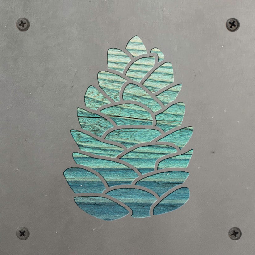 Pinecone Metal Wall Art on Reclaimed Wood, Cabin Decor, Rustic Christmas Sign, 5.5 Inch Square Steel Sign, Pine Cone Art, Winter Decor