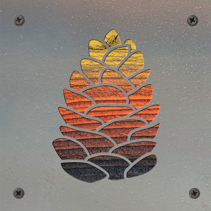 Pinecone Metal Wall Art on Reclaimed Wood, Cabin Decor, Rustic Christmas Sign, 5.5 Inch Square Steel Sign, Pine Cone Art, Winter Decor
