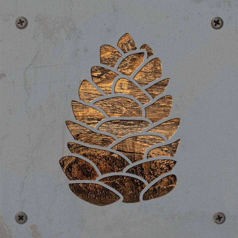 Pinecone Metal Wall Art on Reclaimed Wood, Cabin Decor, Rustic Christmas Sign, 5.5 Inch Square Steel Sign, Pine Cone Art, Winter Decor