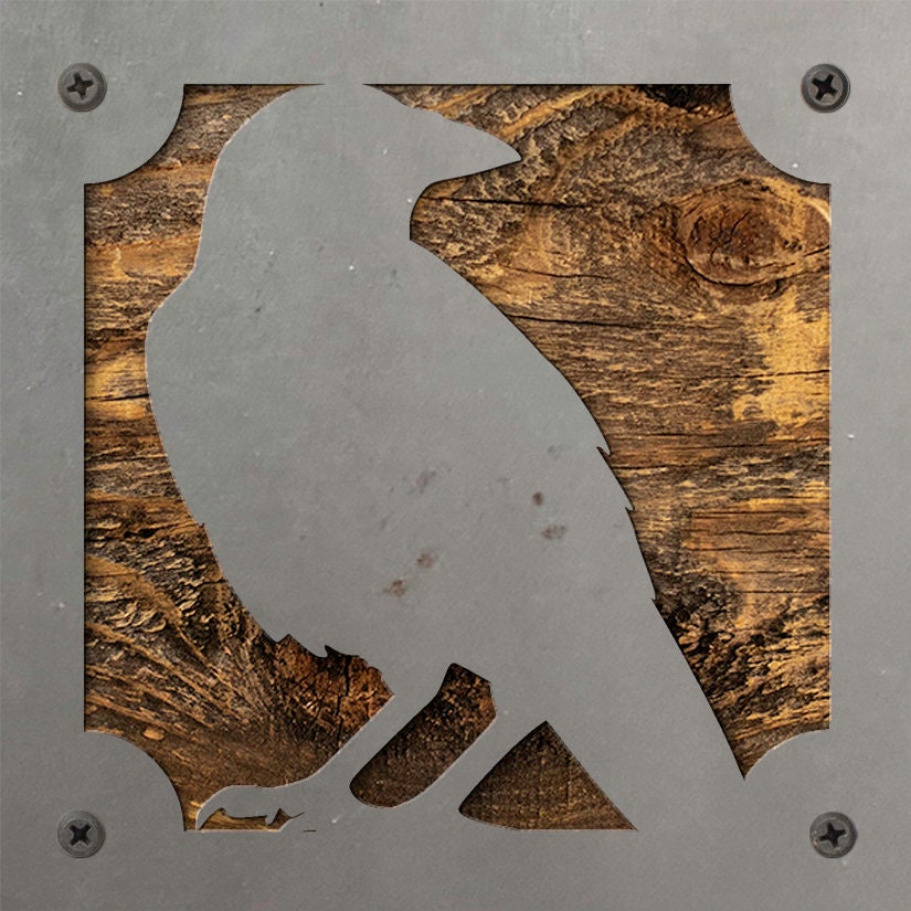 Raven Metal Wall Art on Reclaimed Wood, Whimsigoth Decor, Crow Gift, 5.5 Inch Square Steel Sign, Gothic Wall Art, Halloween Decor