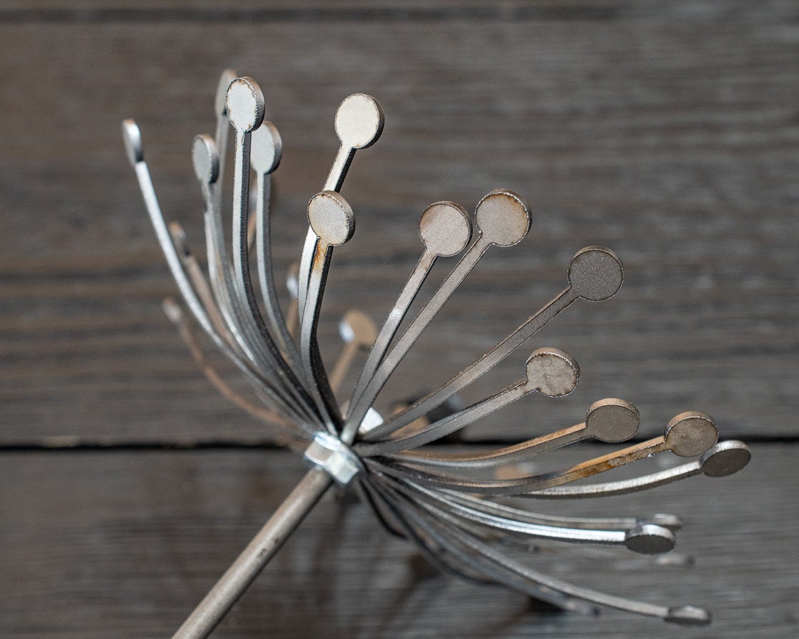 Metal Dandelion Garden Stake: Rustic Yard Art Decor