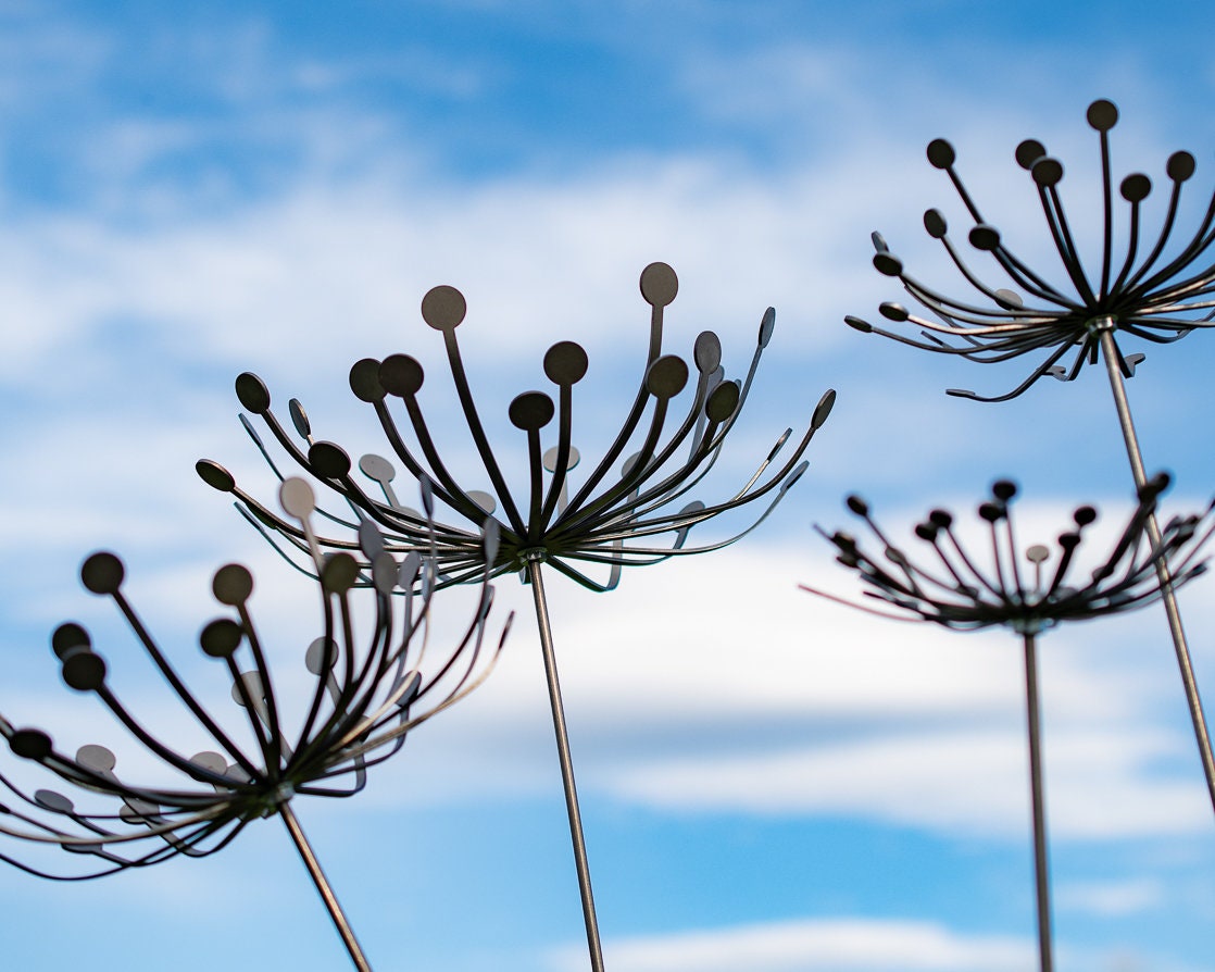 Metal Dandelion Garden Stake: Rustic Yard Art Decor