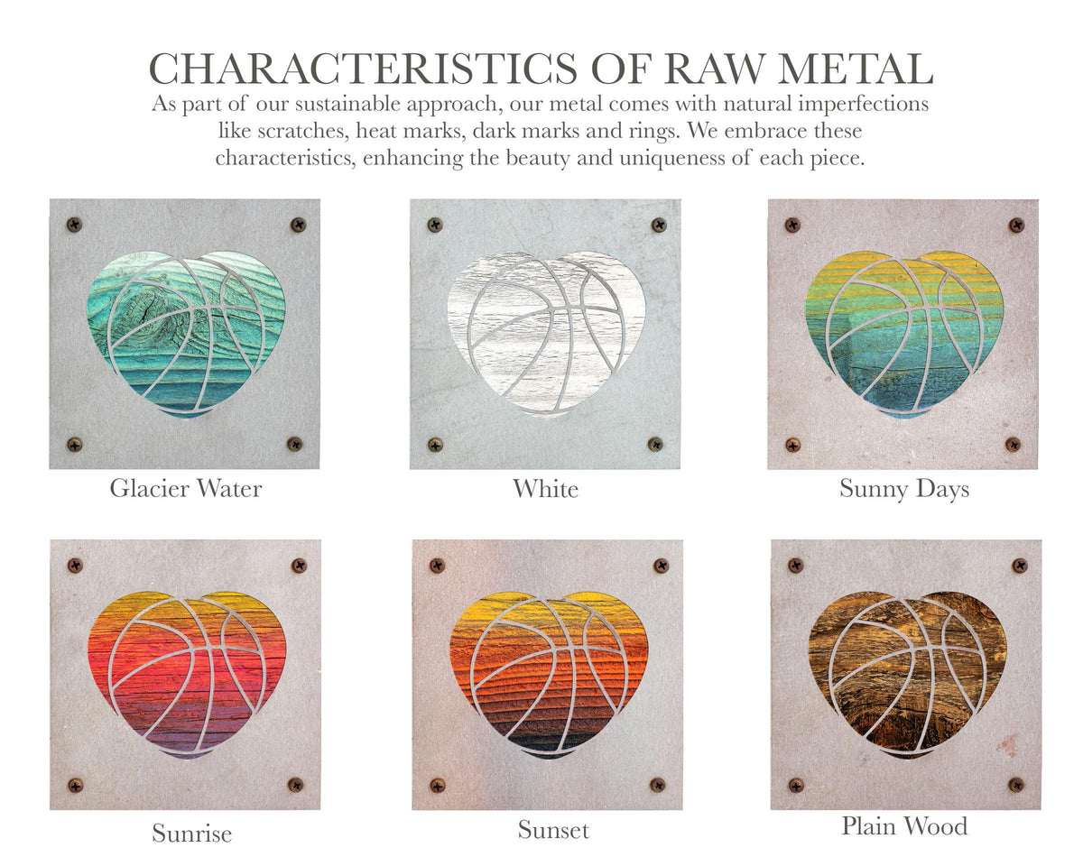 Basketball Heart Metal Wall Art on Reclaimed Wood, Basketball Gift, Kids Room
