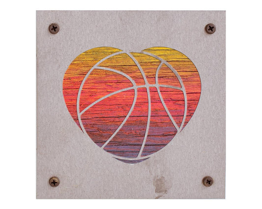 Basketball Heart Metal Wall Art on Reclaimed Wood, Basketball Gift, Kids Room