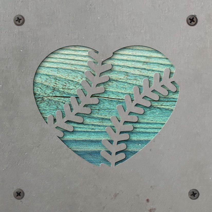 Baseball Heart Metal Wall Art on Reclaimed Wood, Softball Sign, Baseball Mom Gift, 5.5 Inch Square Steel Sign, Baseball Decor