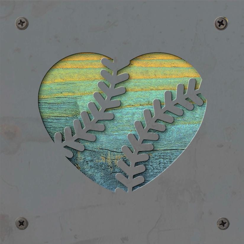 Baseball Heart Metal Wall Art on Reclaimed Wood, Softball Sign, Baseball Mom Gift, 5.5 Inch Square Steel Sign, Baseball 
