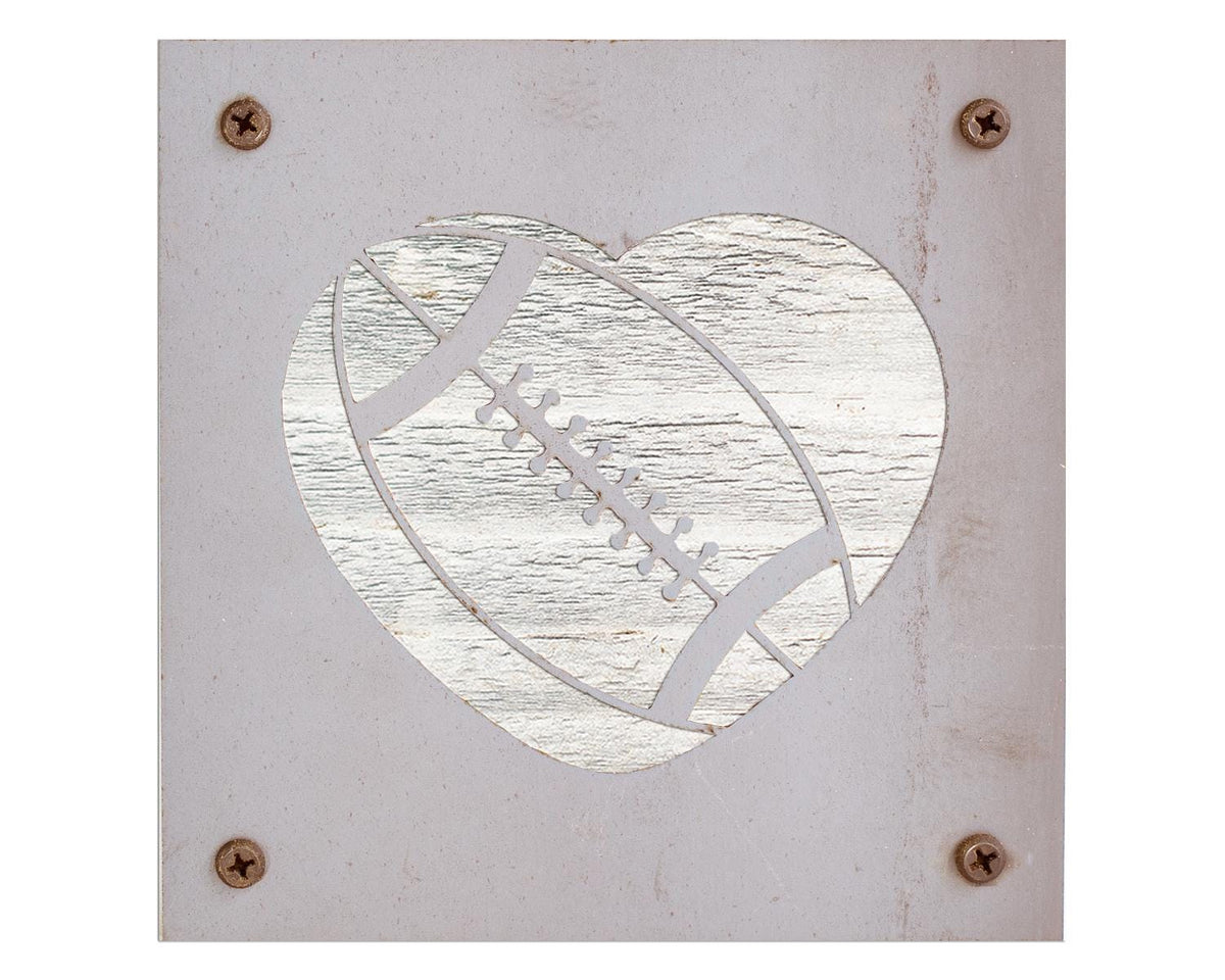 Football Heart Metal Wall Art on Reclaimed Wood, Football Gift, Boys Room, 5.5 Inch Square Steel Sign, Football Decor, Football Mom