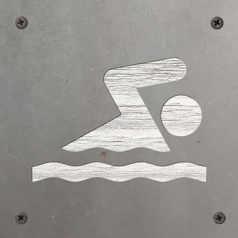 Swimming Metal Wall Art on Reclaimed Wood, Swimmer Sign, Swim Coach Gift, 5.5 Inch Square Steel Sign, Swimming Decor, Swim Team Gift