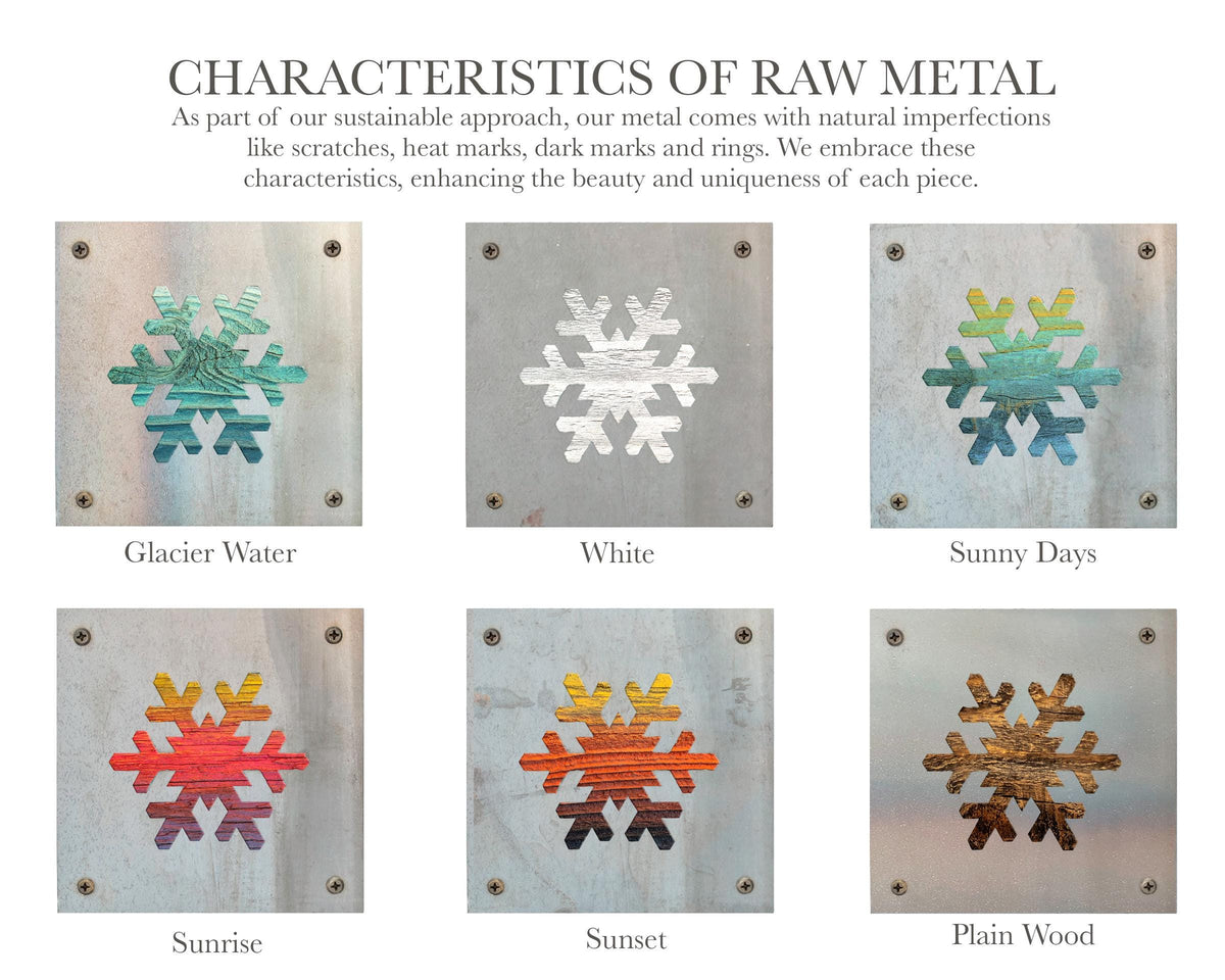 Snowflake Metal Wall Art on Reclaimed Wood, Winter Cabin Decor, Christmas Sign