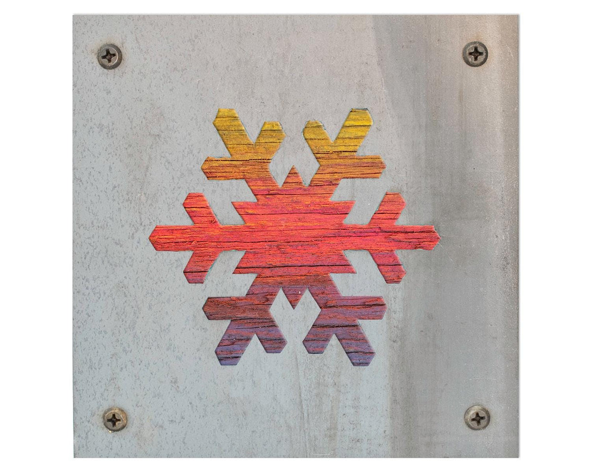 Snowflake Metal Wall Art on Reclaimed Wood, Winter Cabin Decor, Christmas Sign