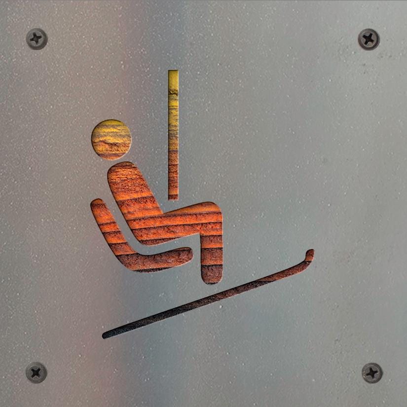 Ski Chairlift Metal Wall Art on Reclaimed Wood, Ski Lodge Decor, Skier Gift