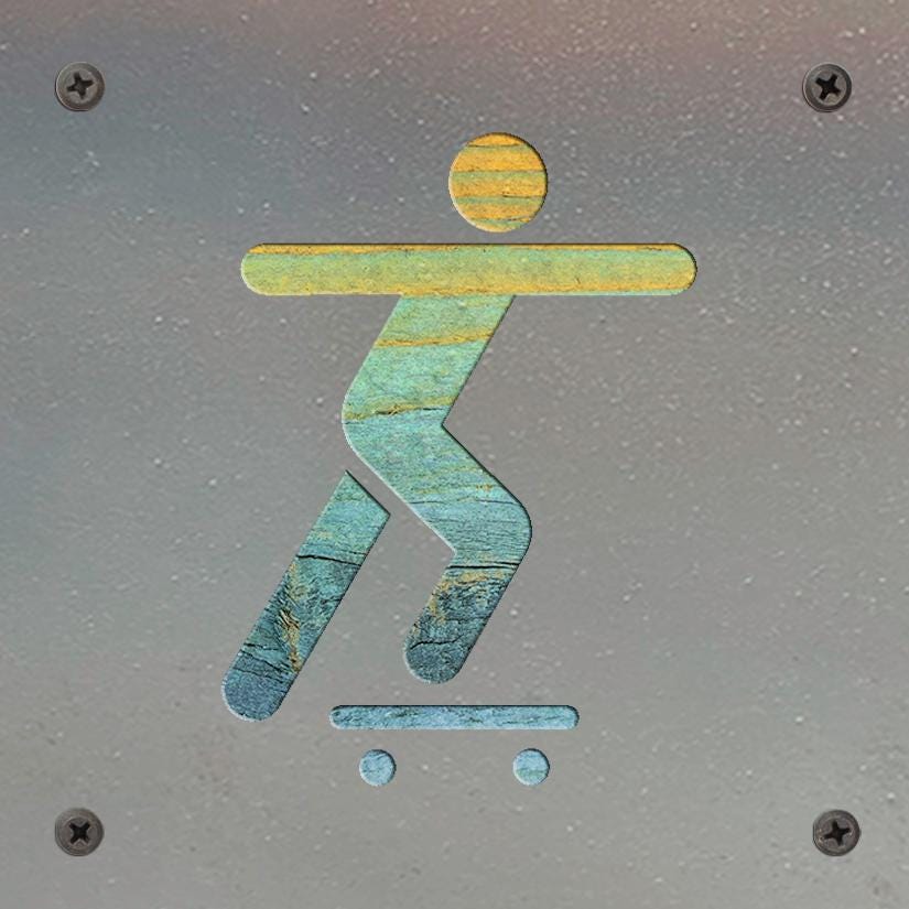Skateboarder Metal Wall Art on Reclaimed Wood, Skate Sign, Teen Room Decor, 5.5 Inch Square Steel Sign, Skateboard Gift,