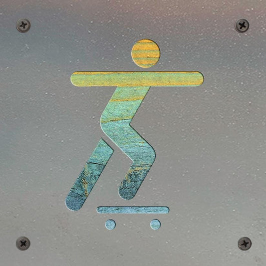 Skateboarder Metal Wall Art on Reclaimed Wood, Skate Sign, Teen Room Decor, 5.5 Inch Square Steel Sign, Skateboard Gift,