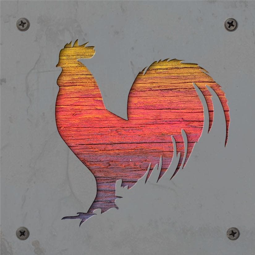 Rooster Metal Wall Art on Reclaimed Wood, Farmhouse Kitchen Decor, Chicken Sign
