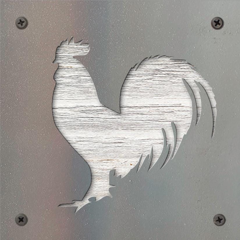 Rooster Metal Wall Art on Reclaimed Wood, Farmhouse Kitchen Decor, Chicken Sign