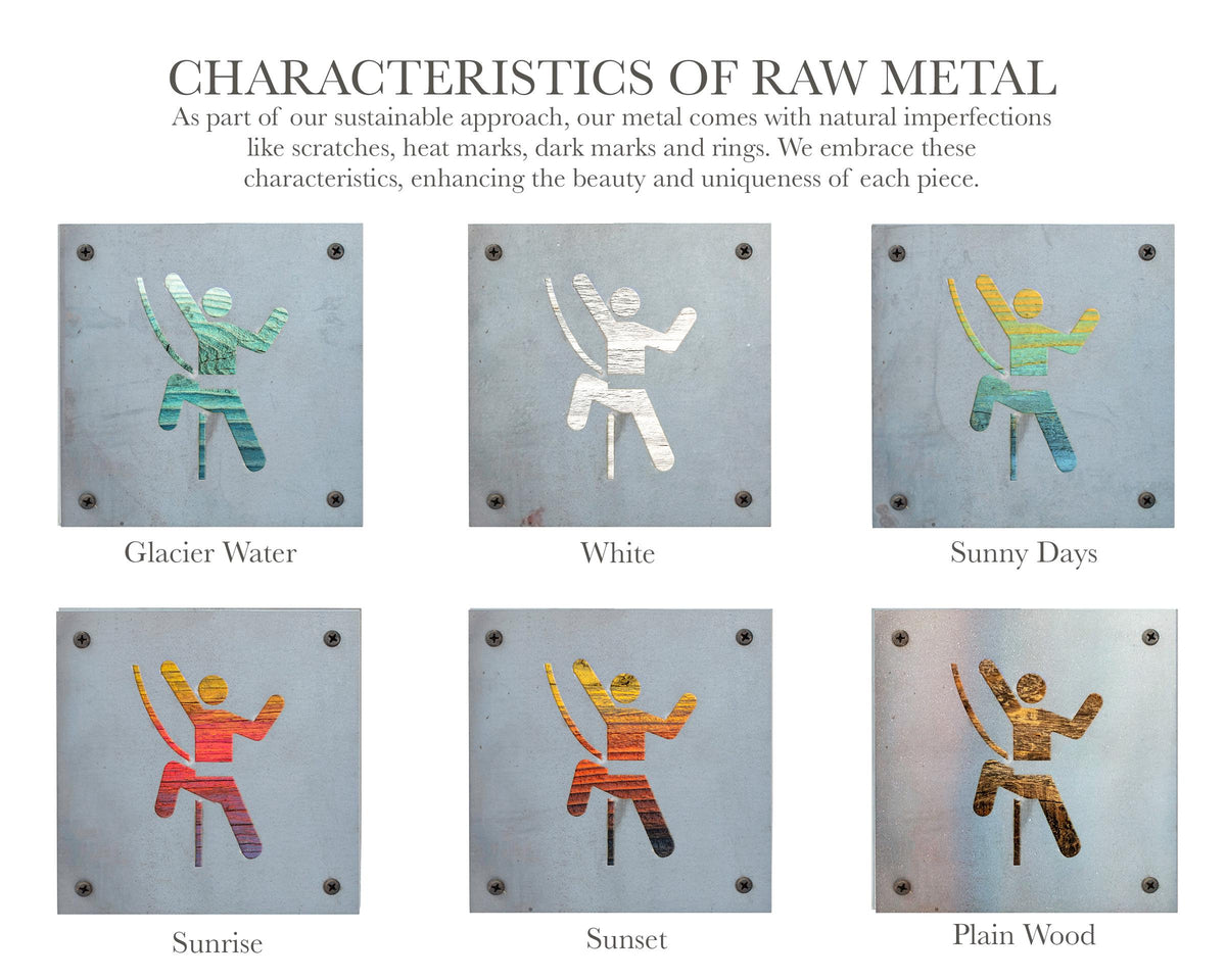 Rock Climber Metal Wall Art on Reclaimed Wood, Climbing Sign, Climber Gift, 5.5 Inch Square Steel Sign, Climbing Decor, Bouldering Gift
