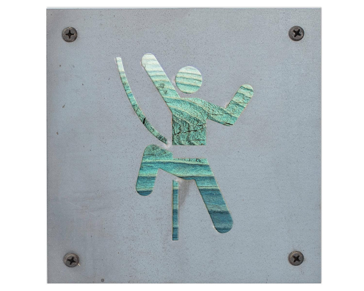 Rock Climber Metal Wall Art on Reclaimed Wood, Climbing Sign, Climber Gift, 5.5 Inch Square Steel Sign, Climbing Decor, Bouldering Gift