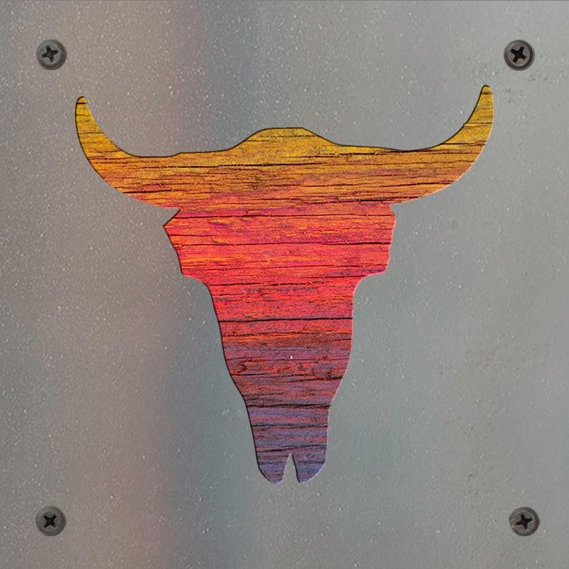 Steer Skull Metal Wall Art on Reclaimed Wood, Western Boho Decor, Cow Skull Sign