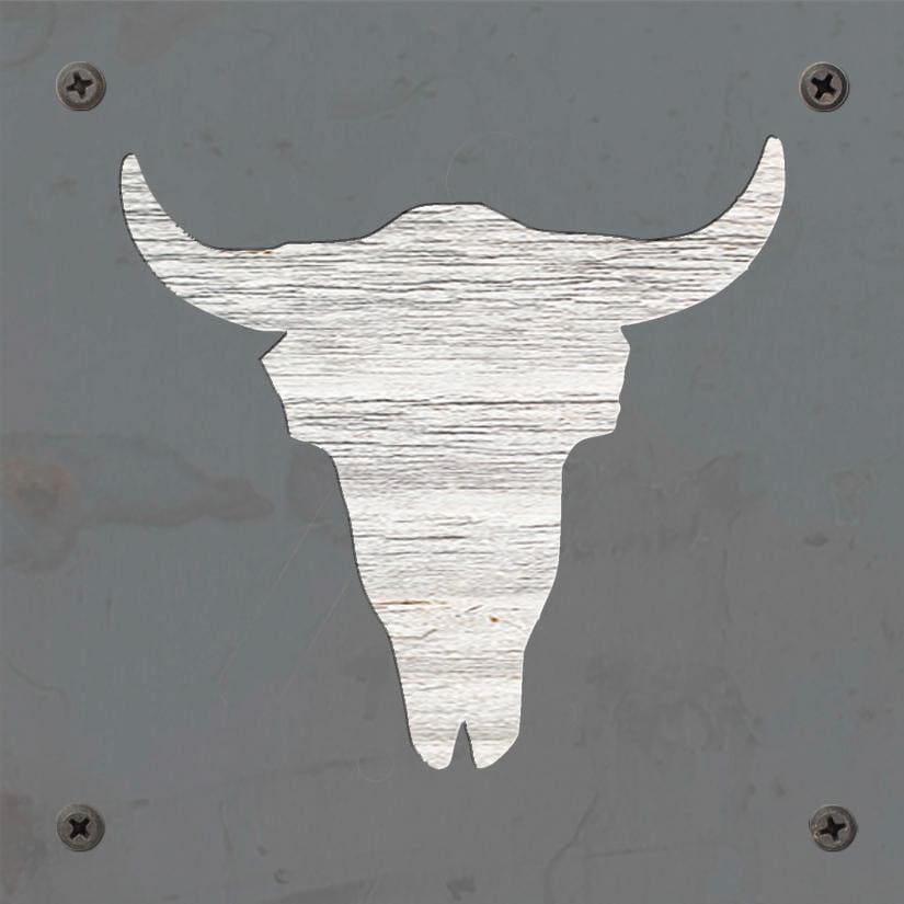 Steer Skull Metal Wall Art on Reclaimed Wood, Western Boho Decor, Cow Skull Sign