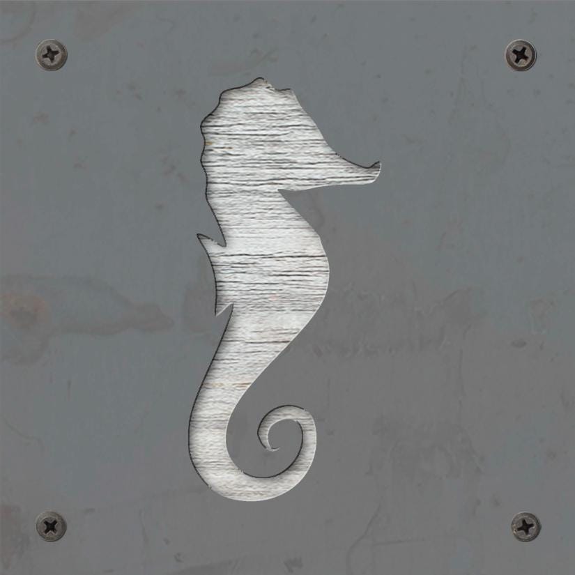 Seahorse Metal Wall Art on Reclaimed Wood, Coastal Bathroom Decor, Beach Gift, 5.5 Inch Square Steel Sign, Beach House Decor