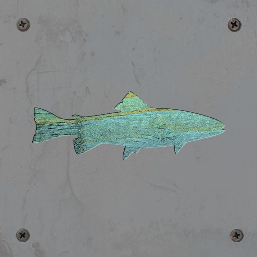 Fish Metal Wall Art on Reclaimed Wood, Small 5.5 Inch Fishing Sign, Angler Gift