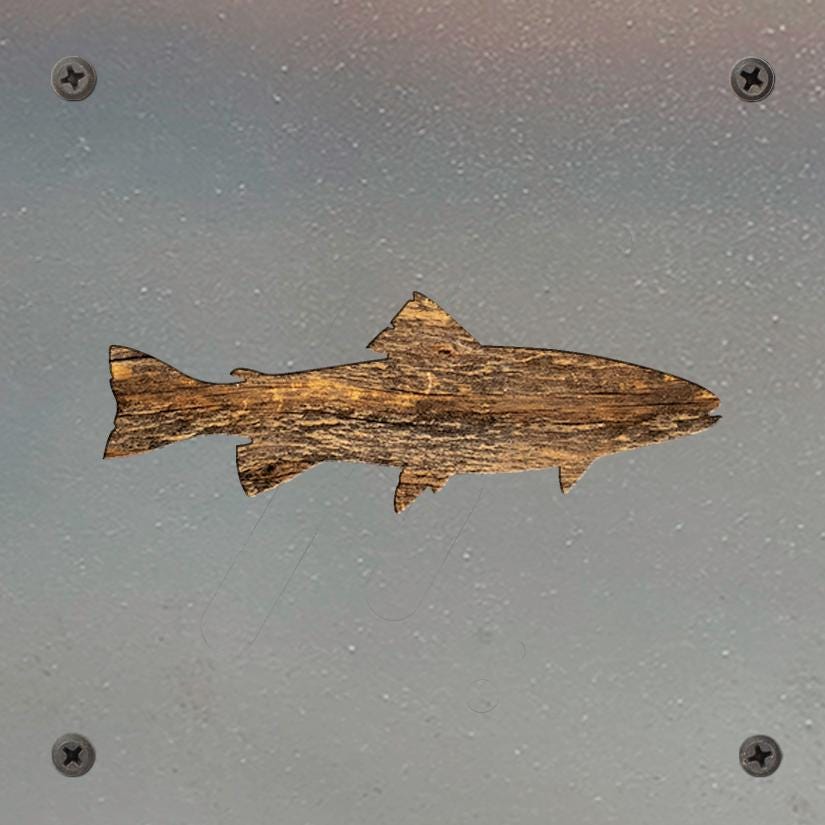 Fish Metal Wall Art on Reclaimed Wood, Small 5.5 Inch Fishing Sign, Angler Gift