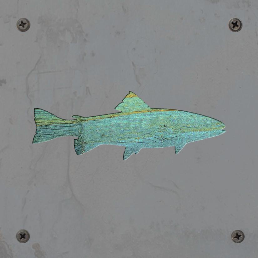Trout Metal Wall Art on Reclaimed Wood, Fishing Cabin Decor, Fisherman Gift, 5.5 Inch Square Steel Sign, Fish Wall Decor, Lake House Decor