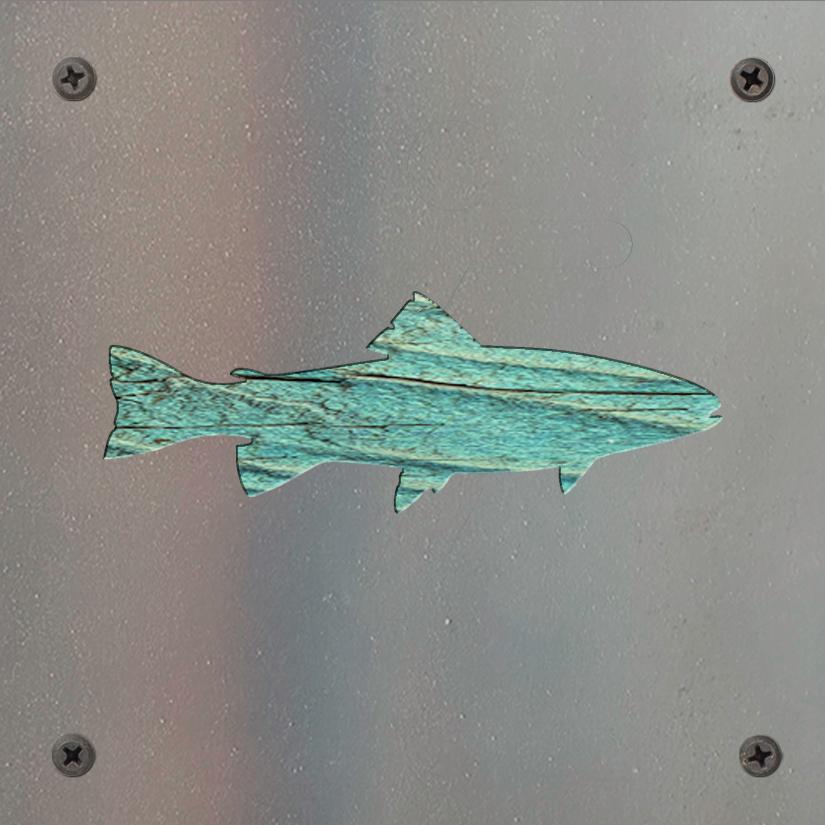 Trout Metal Wall Art on Reclaimed Wood, Fishing Cabin Decor, Fisherman Gift, 5.5 Inch Square Steel Sign, Fish Wall Decor