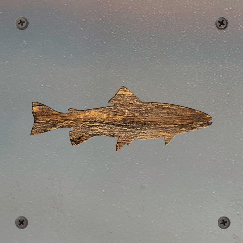 Trout Metal Wall Art on Reclaimed Wood, Fishing Cabin Decor, Fisherman Gift, 5.5 Inch Square Steel Sign, Fish Wall Decor, Lake House Decor