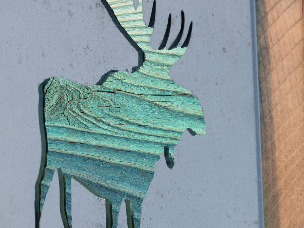 Moose Metal Wall Art on Reclaimed Wood, Cabin Decor, Woodland Nursery Moose, 5.5 Inch Square Steel Sign, Moose Gift, Housewarming Gift