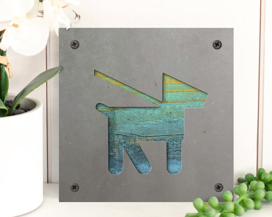 Dog Walking Metal Wall Art on Reclaimed Wood, Dog Lover Gift, Entryway Sign
