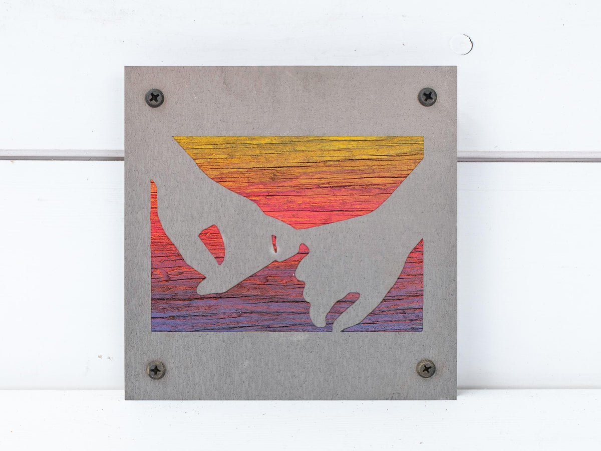 Holding Hands Metal Wall Art on Reclaimed Wood, Couples Sign, Anniversary Gift, 5.5 Inch Square Steel Sign, Love Wall Art, Wedding Gift