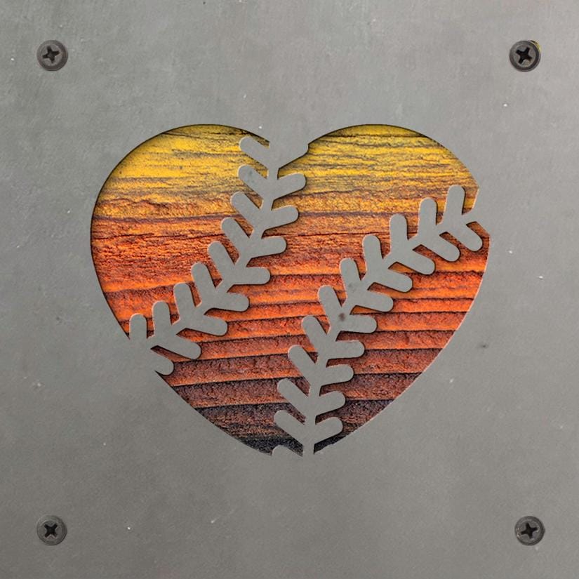 Baseball Heart Metal Wall Art on Reclaimed Wood, Softball Sign, Baseball Mom Gift, 5.5 Inch Square Steel Sign, Baseball Decor