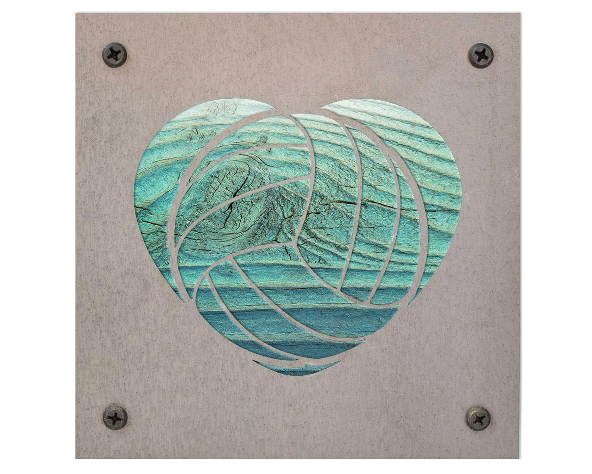 Volleyball Heart Metal Wall Art on Reclaimed Wood, Volleyball Gift, Team Gift, 5.5 Inch Square Steel Sign, Volleyball De