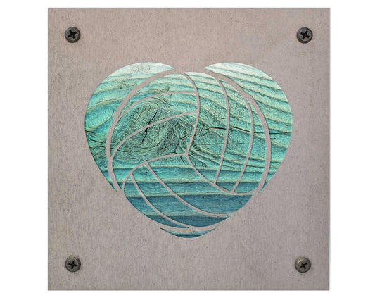 Volleyball Heart Metal Wall Art on Reclaimed Wood, Volleyball Gift, Team Gift, 5.5 Inch Square Steel Sign, Volleyball De