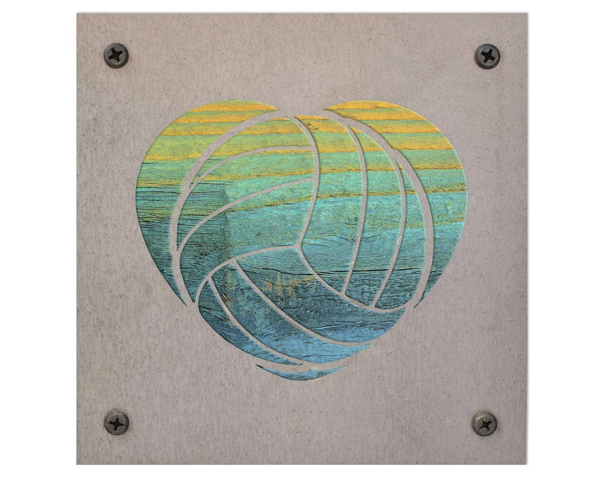 Volleyball Heart Metal Wall Art on Reclaimed Wood, Volleyball Gift, Team Gift, 5.5 Inch Square Steel Sign, Volleyball Decor