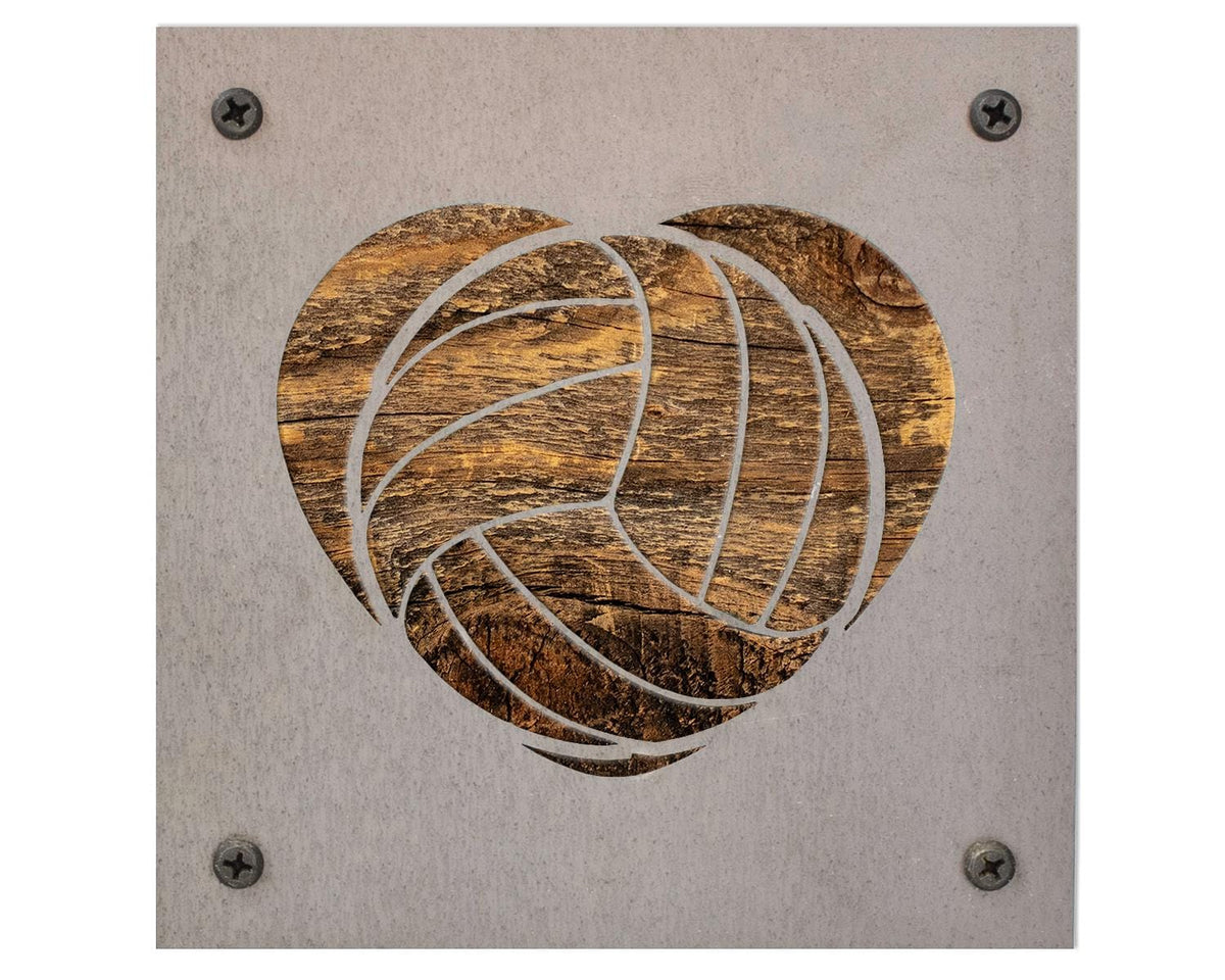Volleyball Heart Metal Wall Art on Reclaimed Wood, Volleyball Gift, Team Gift, 5.5 Inch Square Steel Sign, Volleyball Decor