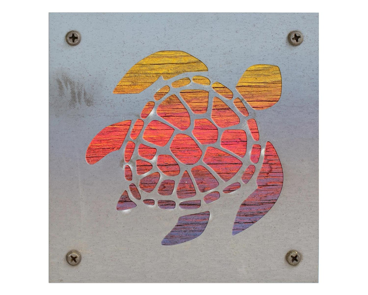 Sea Turtle Metal Wall Art on Reclaimed Wood, Beach House Decor, Turtle Gift, 5.5 Inch Square Steel Sign, Ocean Wall Art, Coastal Wall Art