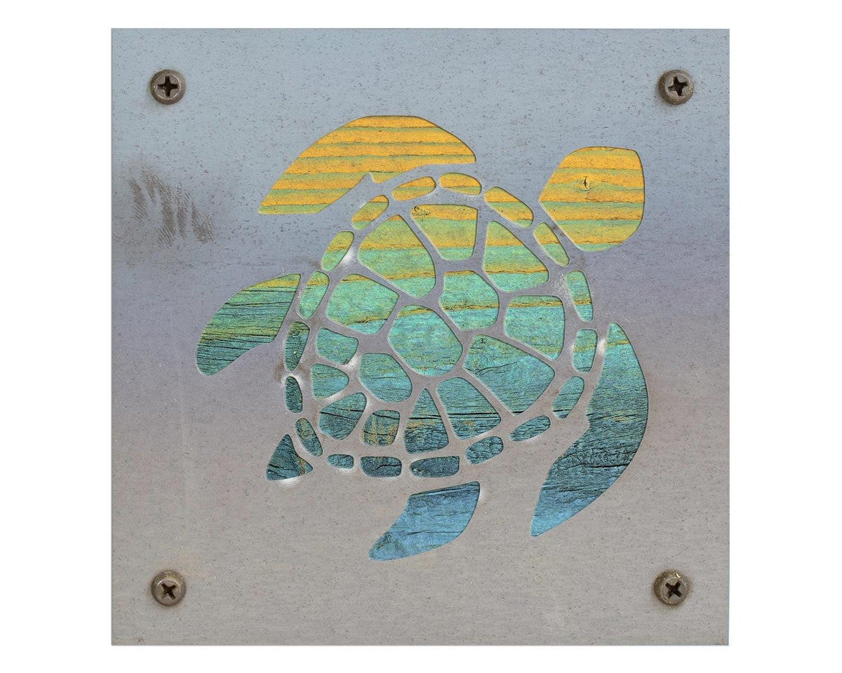 Sea Turtle Metal Wall Art on Reclaimed Wood, Beach House Decor, Turtle Gift, 5.5 Inch Square Steel Sign, Ocean Wall Art,