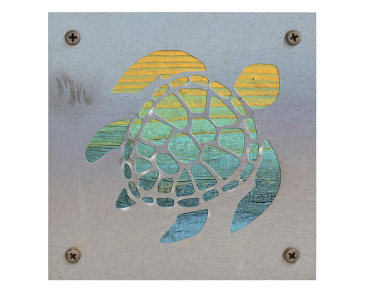 Sea Turtle Metal Wall Art on Reclaimed Wood, Beach House Decor, Turtle Gift, 5.5 Inch Square Steel Sign, Ocean Wall Art,