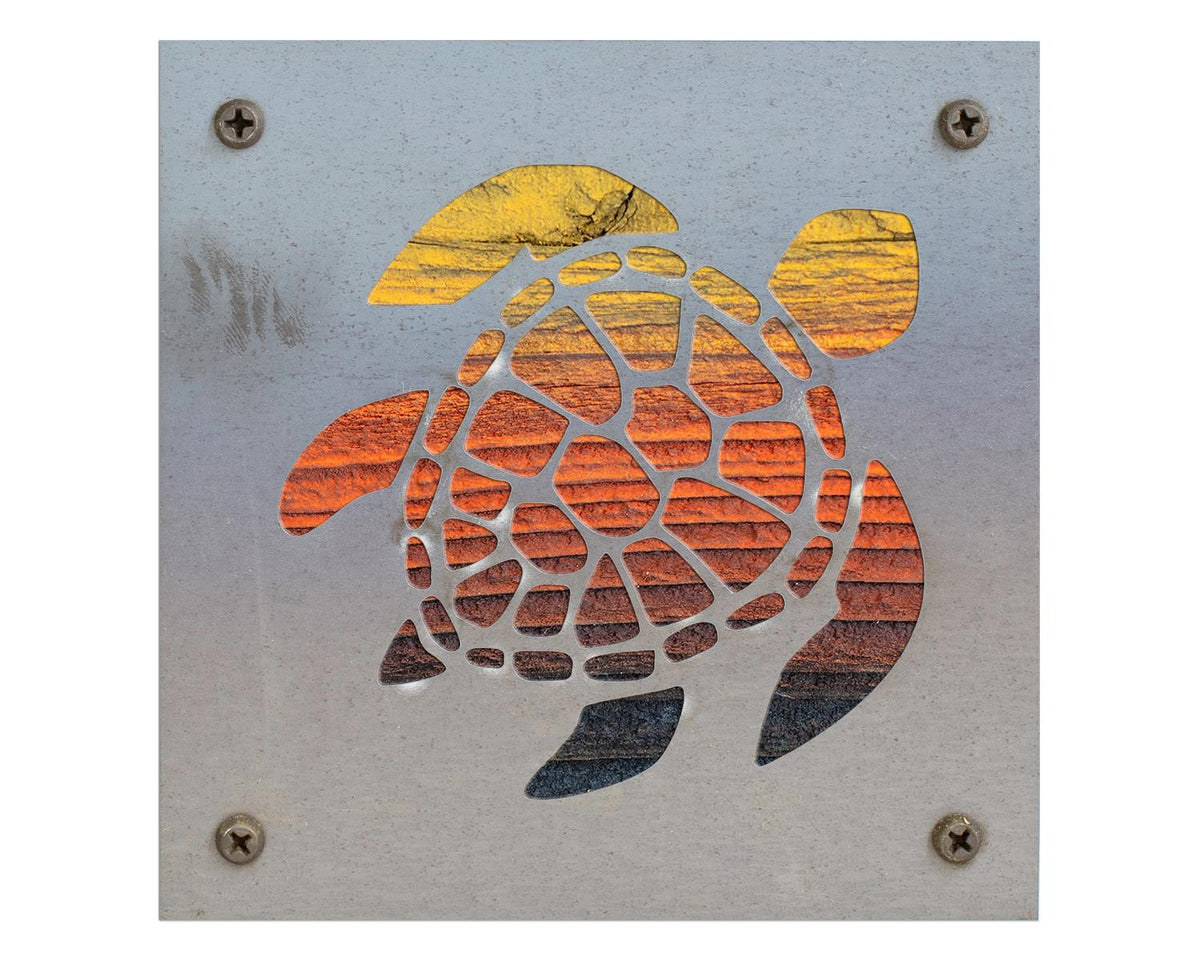 Sea Turtle Metal Wall Art on Reclaimed Wood, Beach House Decor, Turtle Gift, 5.5 Inch Square Steel Sign, Ocean Wall Art, Coastal Wall Art