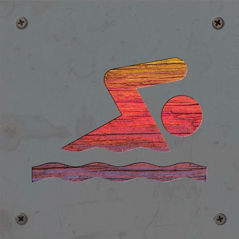 Swimming Metal Wall Art on Reclaimed Wood, Swimmer Sign, Swim Coach Gift, 5.5 Inch Square Steel Sign, Swimming Decor, Sw