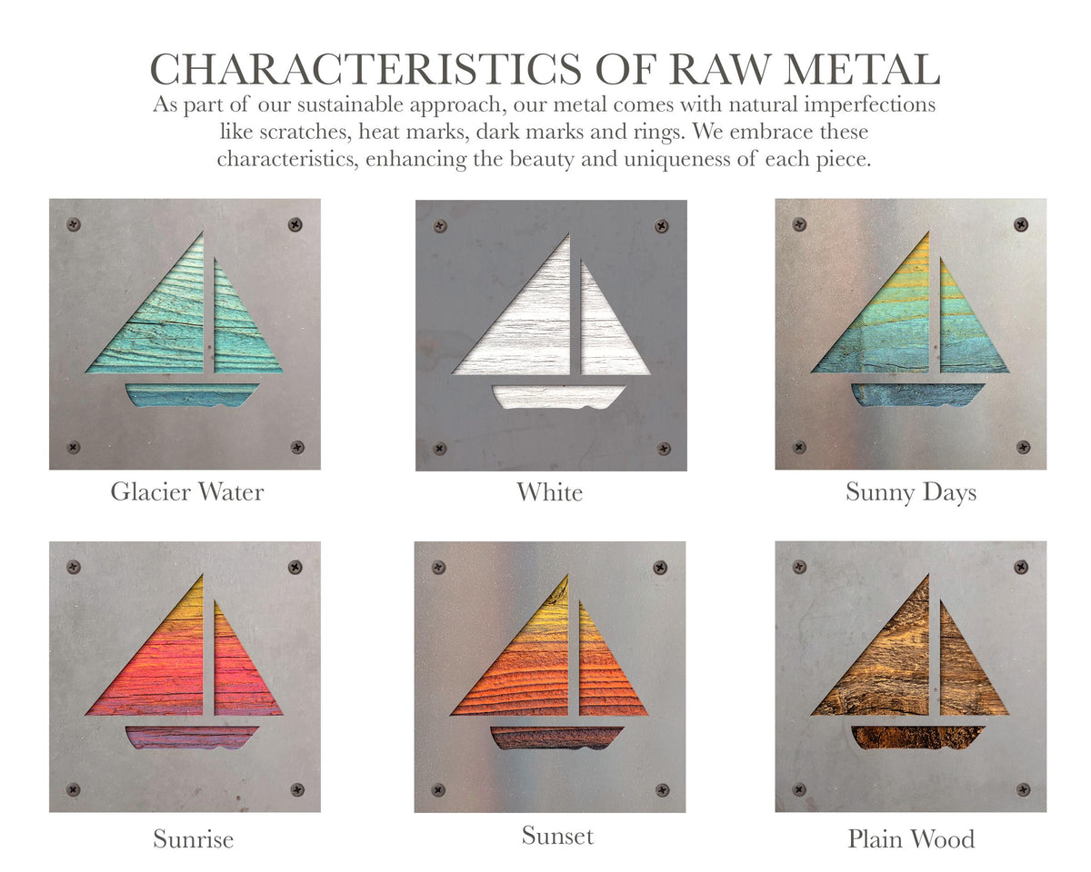 Sailboat Metal Wall Art on Reclaimed Wood, Nautical Lake House Decor, Sailor Gift, 5.5 Inch Square Steel Sign, Sailing Gift