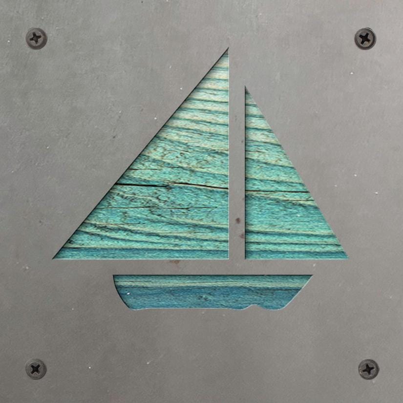 Sailboat Metal Wall Art on Reclaimed Wood, Nautical Lake House Decor, Sailor Gift, 5.5 Inch Square Steel Sign, Sailing Gift