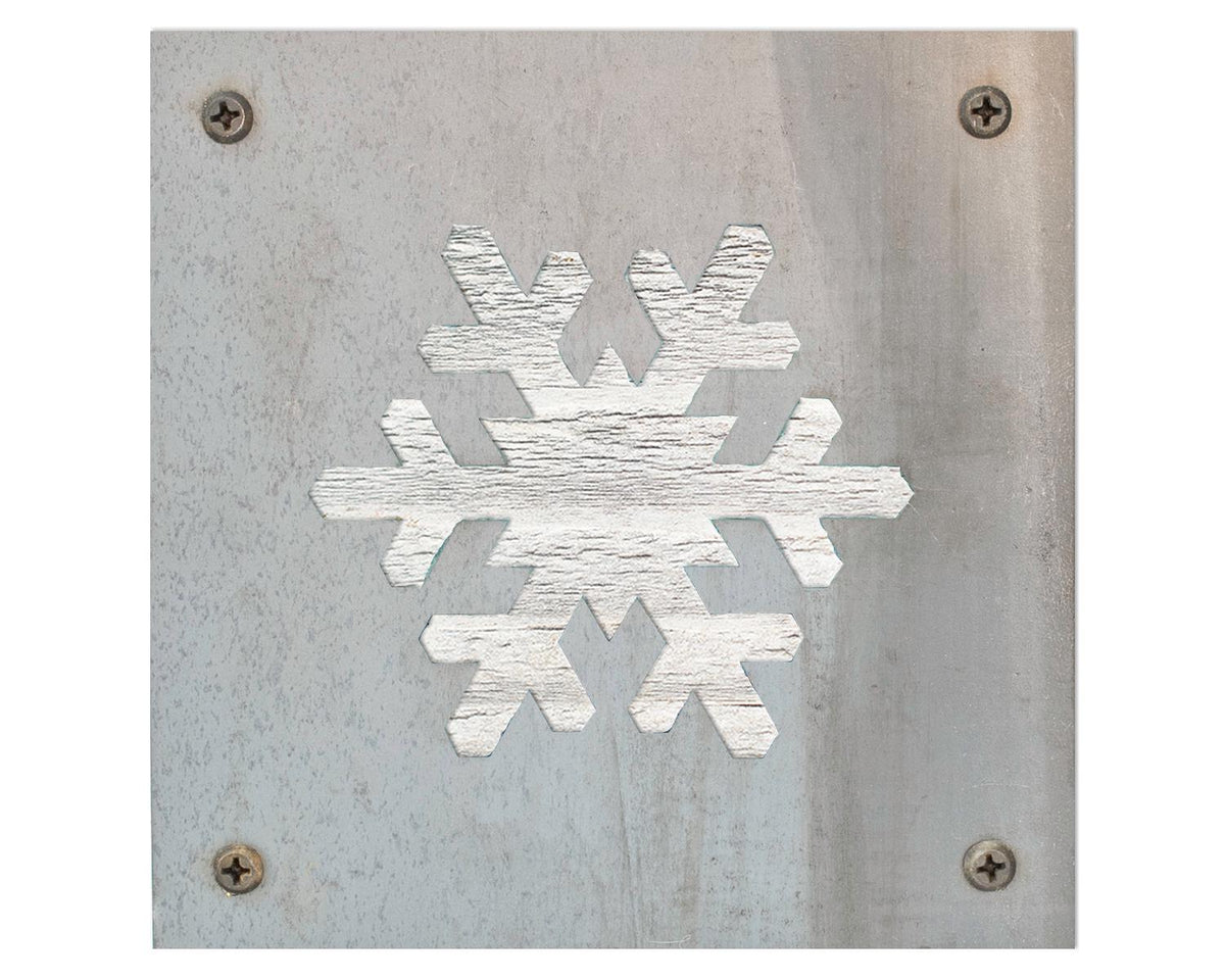Snowflake Metal Wall Art on Reclaimed Wood, Winter Cabin Decor, Christmas Sign