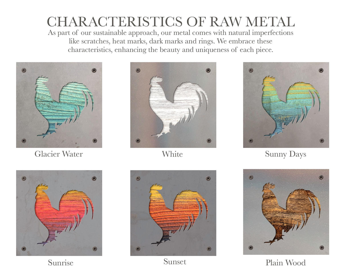 Rooster Metal Wall Art on Reclaimed Wood, Farmhouse Kitchen Decor, Chicken Sign