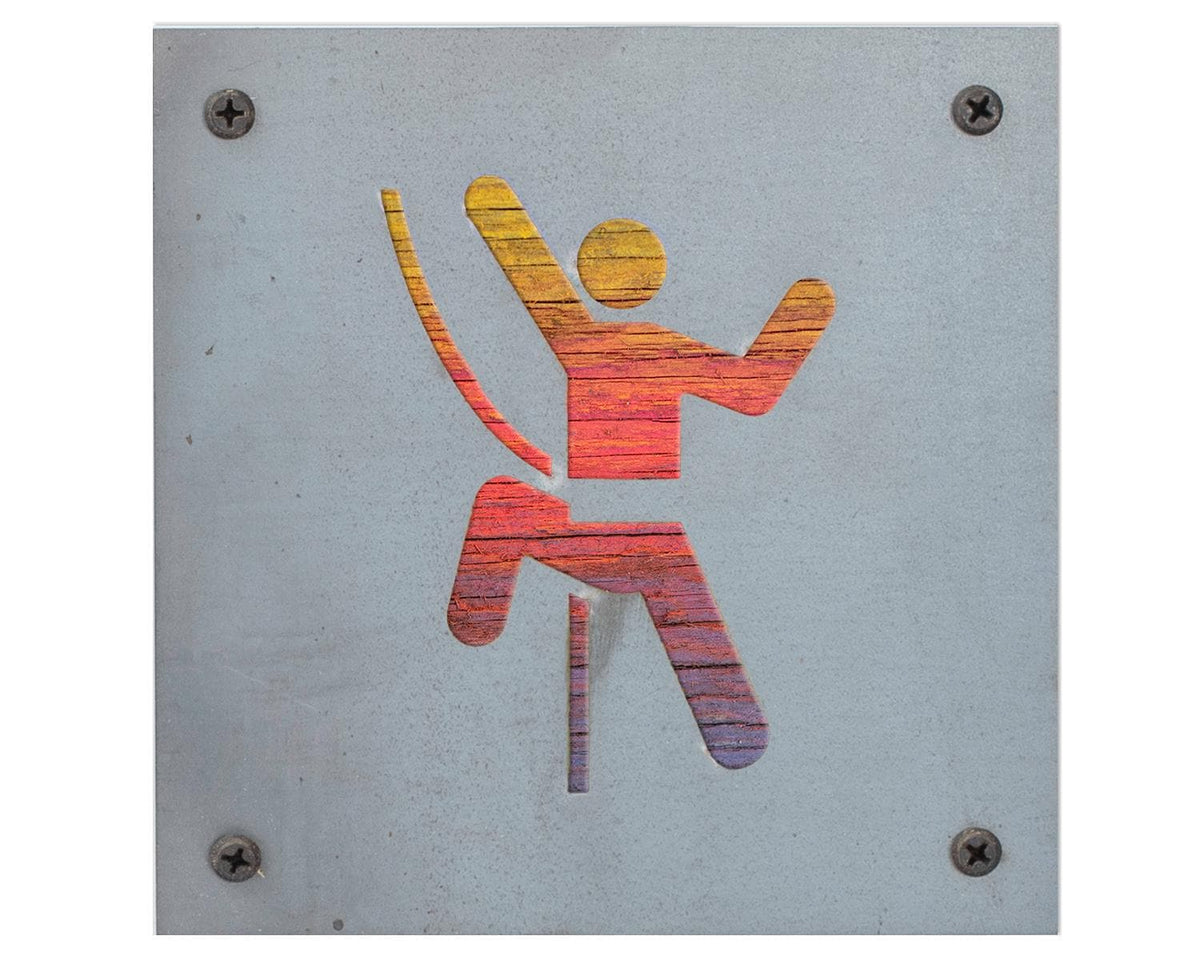 Rock Climber Metal Wall Art on Reclaimed Wood, Climbing Sign, Climber Gift, 5.5 Inch Square Steel Sign, Climbing Decor, 