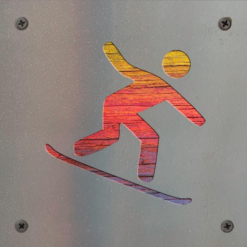 Snowboarder Metal Wall Art on Reclaimed Wood, Snowboard Sign, Ski Cabin Decor