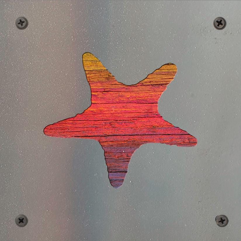 Starfish Metal Wall Art on Reclaimed Wood, Coastal Beach House Decor, 5.5 Inch Square Steel Sign, Ocean Decor, Starfish Gift
